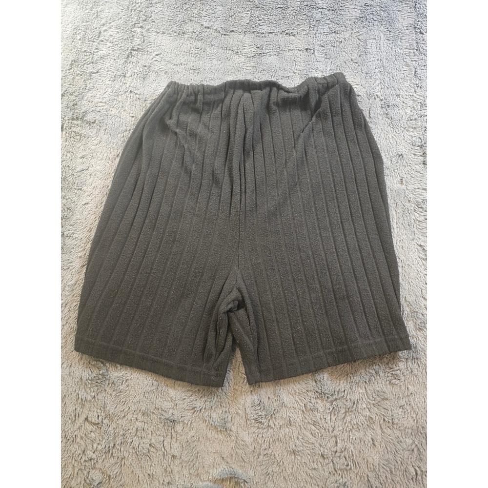 Shein Black Ribbed Knit Elastic Waist Shorts Womens Large Adjustable Loungewear
